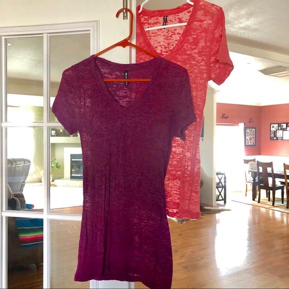 Sweet Girl Tops - Burnout Tees (XL) Maroon/Coral colors.  V-Neck